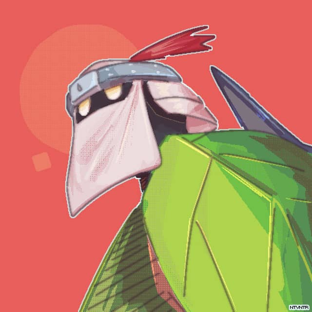 Example of a Pixel Art artwork showing a Bust drawing of Shurimon from Digimon.