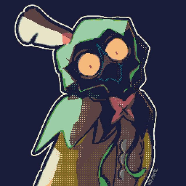 Example of a Pixel Art artwork showing a Waist up drawing of Decidueye from Pokemon.