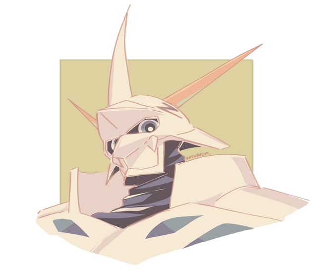 Example of a Standard Rendered artwork showing a Bust drawing of Omegamon from Digimon.