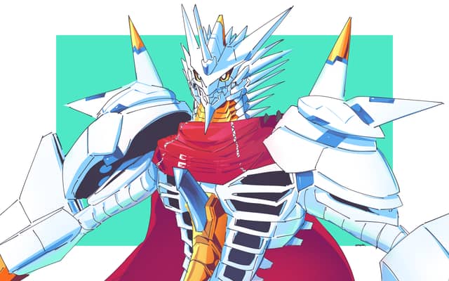 Example of a Standard Rendered artwork showing a more complex design Waist up drawing of Jesmon from Digimon.